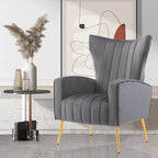 Poltrona in Velluto Grigio/Blu/Bianco con Schienale Alto e Gambe Dorate, Posto Singolo