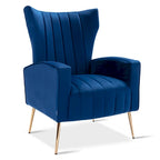Poltrona in Velluto Grigio/Blu/Bianco con Schienale Alto e Gambe Dorate, Posto Singolo