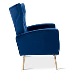 Poltrona in Velluto Grigio/Blu/Bianco con Schienale Alto e Gambe Dorate, Posto Singolo