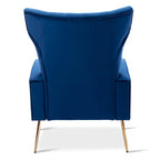 Poltrona in Velluto Grigio/Blu/Bianco con Schienale Alto e Gambe Dorate, Posto Singolo