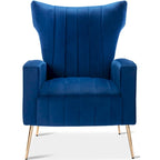 Poltrona in Velluto Grigio/Blu/Bianco con Schienale Alto e Gambe Dorate, Posto Singolo