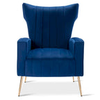 Poltrona in Velluto Grigio/Blu/Bianco con Schienale Alto e Gambe Dorate, Posto Singolo