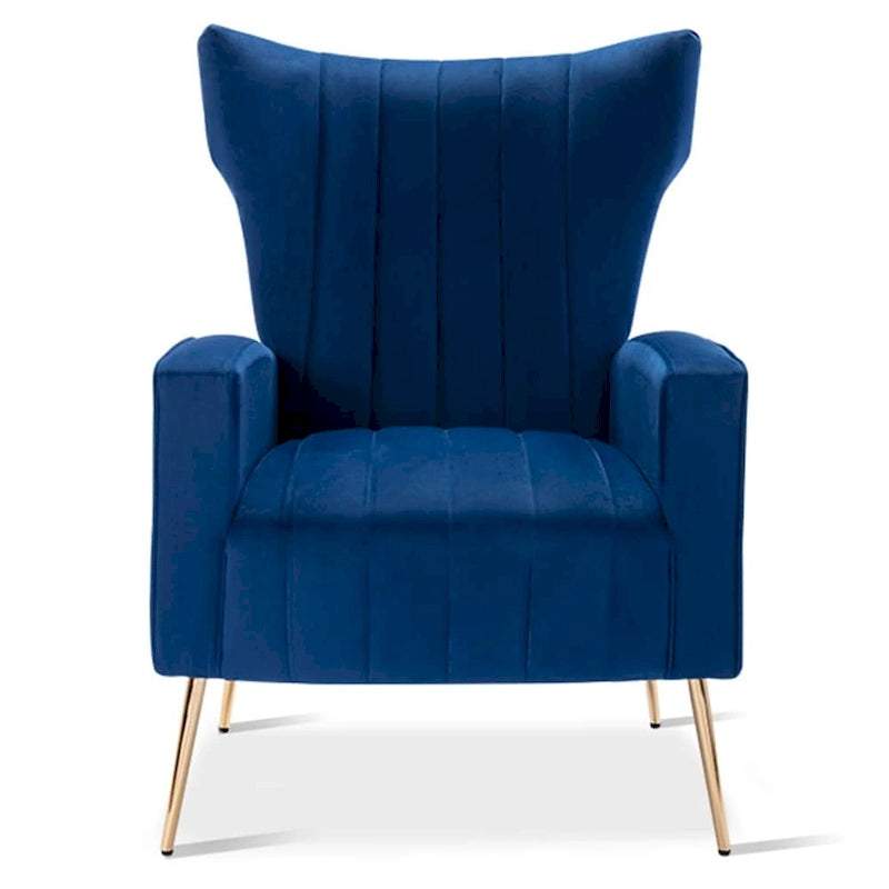 Poltrona in Velluto Grigio/Blu/Bianco con Schienale Alto e Gambe Dorate, Posto Singolo