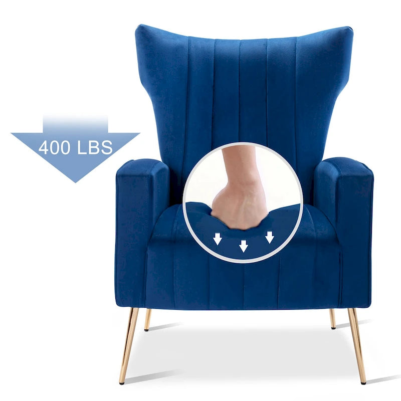 Poltrona in Velluto Grigio/Blu/Bianco con Schienale Alto e Gambe Dorate, Posto Singolo