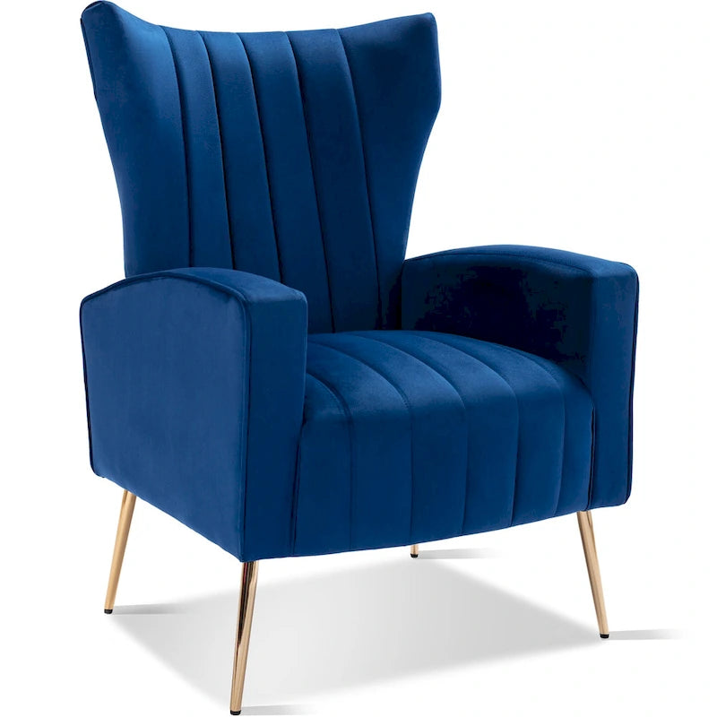 Poltrona in Velluto Grigio/Blu/Bianco con Schienale Alto e Gambe Dorate, Posto Singolo