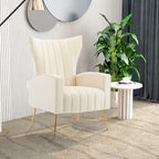 Poltrona in Velluto Grigio/Blu/Bianco con Schienale Alto e Gambe Dorate, Posto Singolo