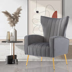 Poltrona in Velluto Grigio/Blu/Bianco con Schienale Alto e Gambe Dorate, Posto Singolo