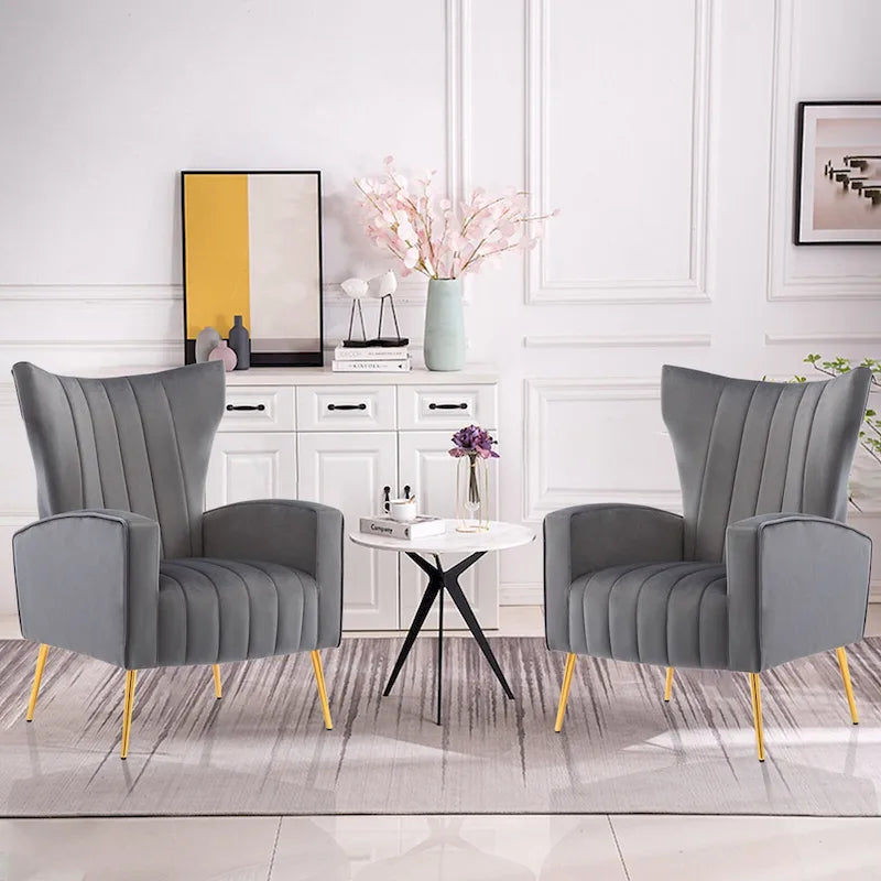 Poltrona in Velluto Grigio/Blu/Bianco con Schienale Alto e Gambe Dorate, Posto Singolo