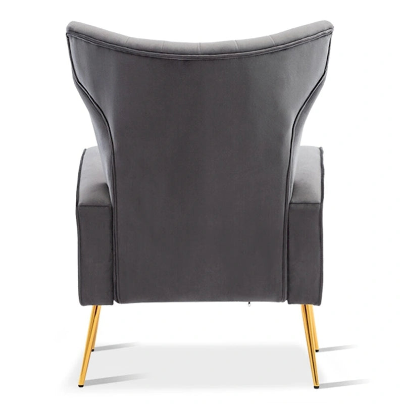 Poltrona in Velluto Grigio/Blu/Bianco con Schienale Alto e Gambe Dorate, Posto Singolo