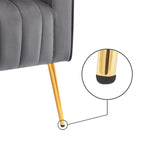 Poltrona in Velluto Grigio/Blu/Bianco con Schienale Alto e Gambe Dorate, Posto Singolo
