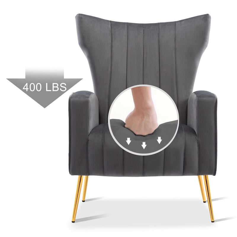 Poltrona in Velluto Grigio/Blu/Bianco con Schienale Alto e Gambe Dorate, Posto Singolo
