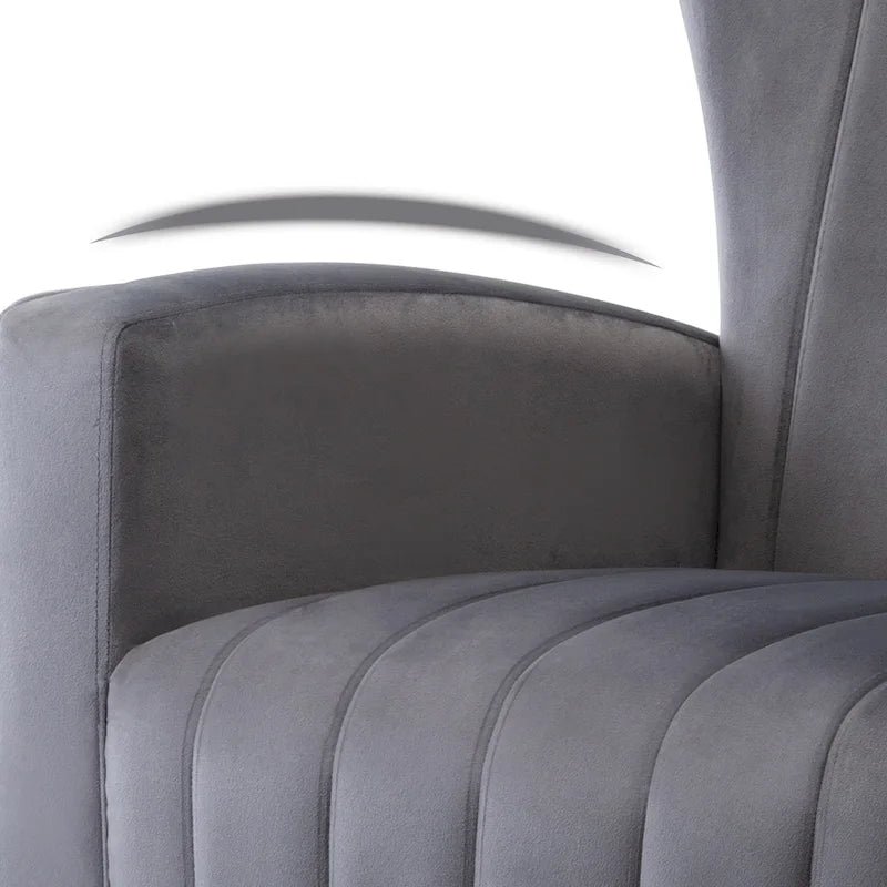 Poltrona in Velluto Grigio/Blu/Bianco con Schienale Alto e Gambe Dorate, Posto Singolo
