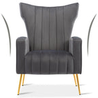 Poltrona in Velluto Grigio/Blu/Bianco con Schienale Alto e Gambe Dorate, Posto Singolo