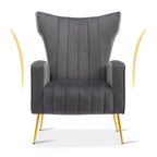 Poltrona in Velluto Grigio/Blu/Bianco con Schienale Alto e Gambe Dorate, Posto Singolo