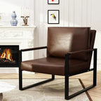 Poltrona d'Appoggio Mid-Century in Pelle Sintetica Arancione/Marrone/Grigio/Nero con Struttura in Acciaio, Posto Singolo