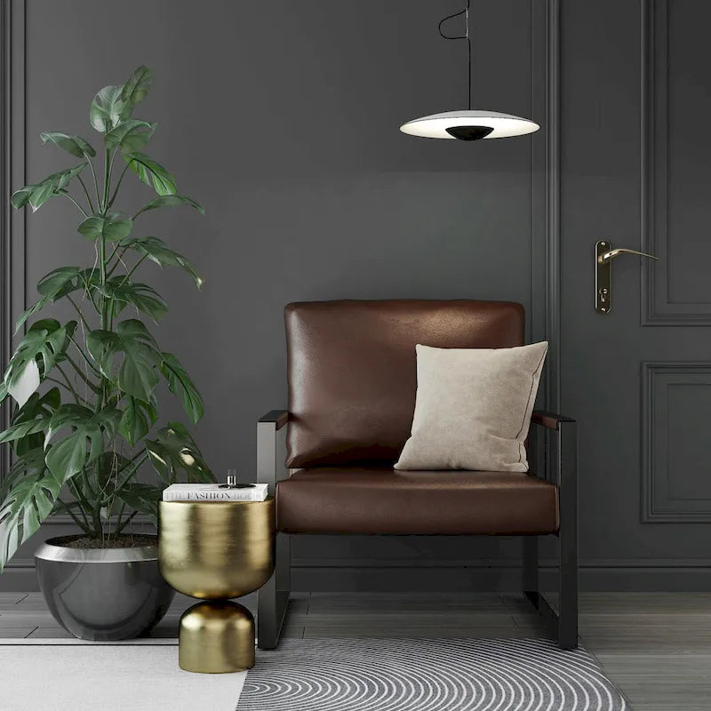 Poltrona d'Appoggio Mid-Century in Pelle Sintetica Arancione/Marrone/Grigio/Nero con Struttura in Acciaio, Posto Singolo