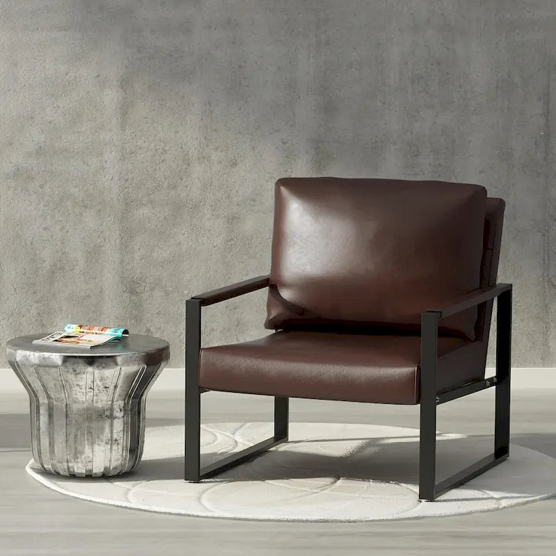 Poltrona d'Appoggio Mid-Century in Pelle Sintetica Arancione/Marrone/Grigio/Nero con Struttura in Acciaio, Posto Singolo