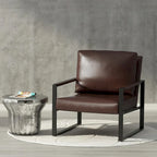 Poltrona d'Appoggio Mid-Century in Pelle Sintetica Arancione/Marrone/Grigio/Nero con Struttura in Acciaio, Posto Singolo
