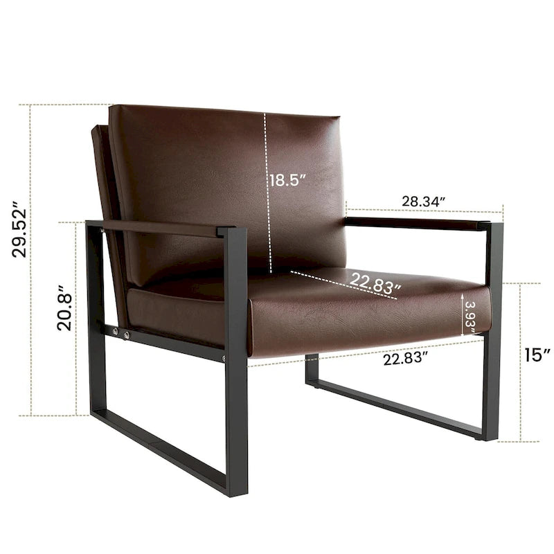 Poltrona d'Appoggio Mid-Century in Pelle Sintetica Arancione/Marrone/Grigio/Nero con Struttura in Acciaio, Posto Singolo