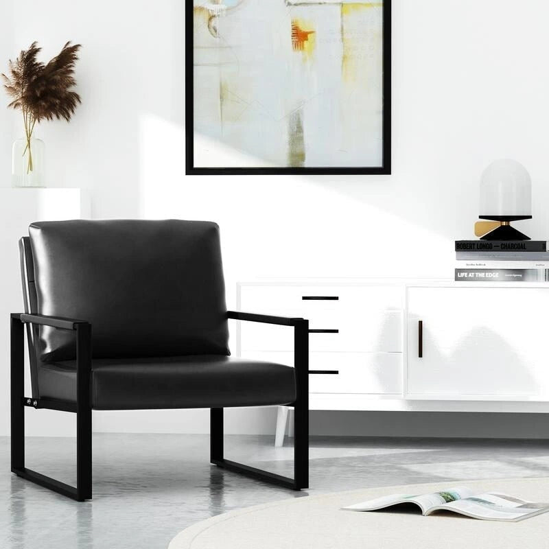 Poltrona d'Appoggio Mid-Century in Pelle Sintetica Arancione/Marrone/Grigio/Nero con Struttura in Acciaio, Posto Singolo