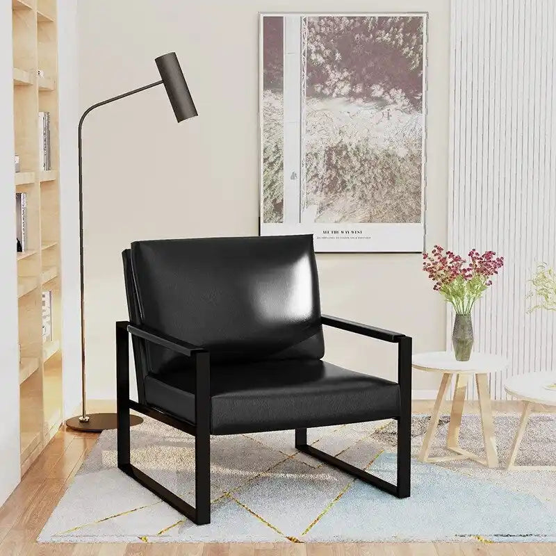 Poltrona d'Appoggio Mid-Century in Pelle Sintetica Arancione/Marrone/Grigio/Nero con Struttura in Acciaio, Posto Singolo