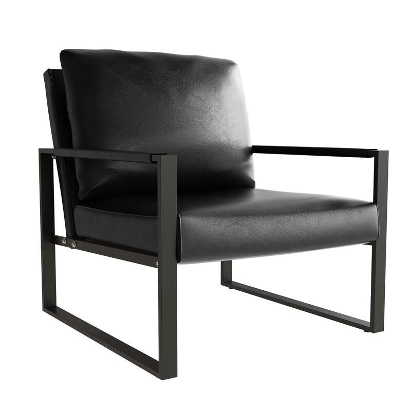 Poltrona d'Appoggio Mid-Century in Pelle Sintetica Arancione/Marrone/Grigio/Nero con Struttura in Acciaio, Posto Singolo