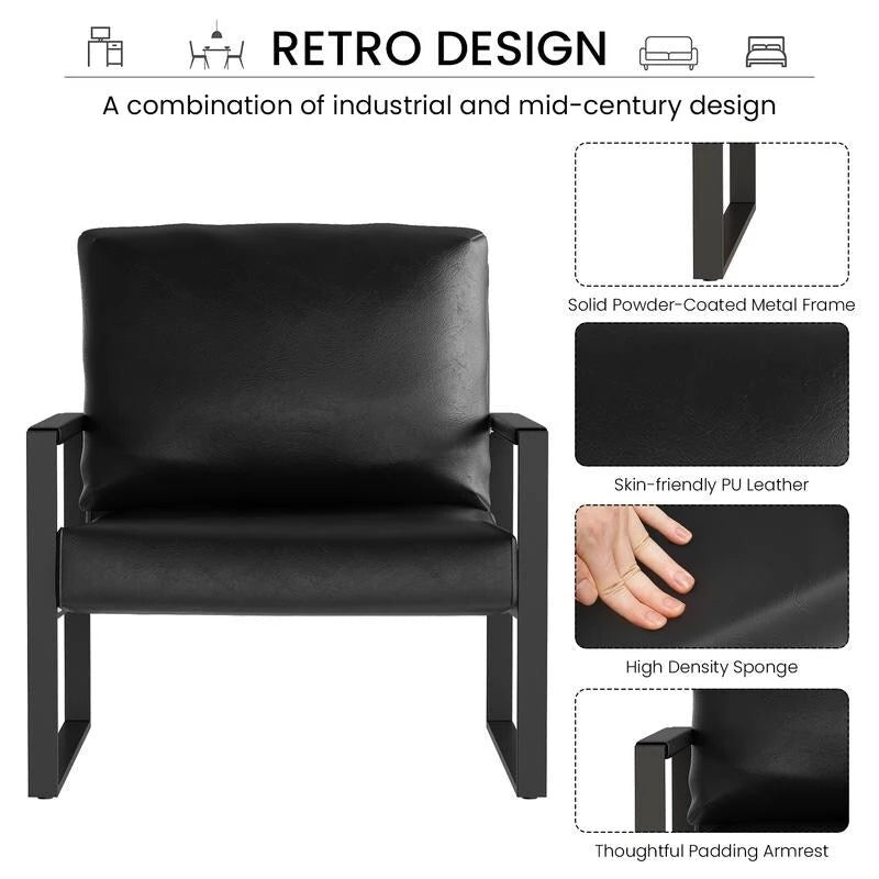 Poltrona d'Appoggio Mid-Century in Pelle Sintetica Arancione/Marrone/Grigio/Nero con Struttura in Acciaio, Posto Singolo