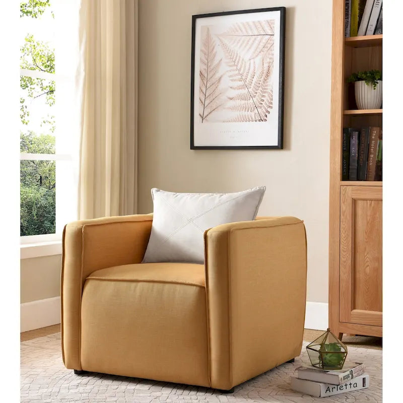 Poltrona da salotto moderna in tessuto crema/giallo, monoposto