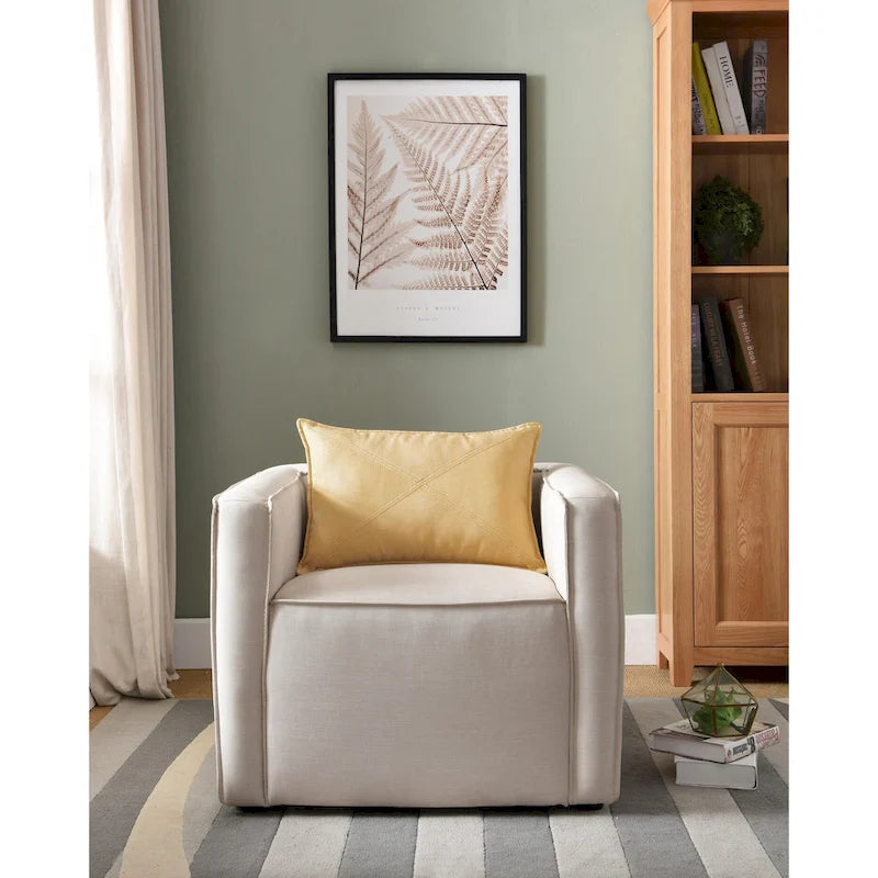 Poltrona da salotto moderna in tessuto crema/giallo, monoposto