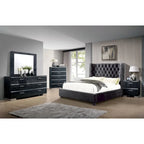 Letto imbottito con alette, grigio scuro, con bottoni, 1 persona – King / California King / Queen