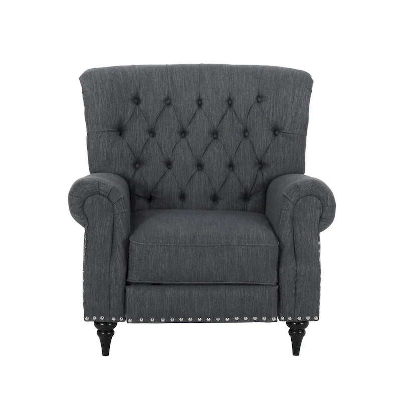 Poltrona reclinabile push-back blu navy / marrone cognac / antracite, tessuto e similpelle, monoposto