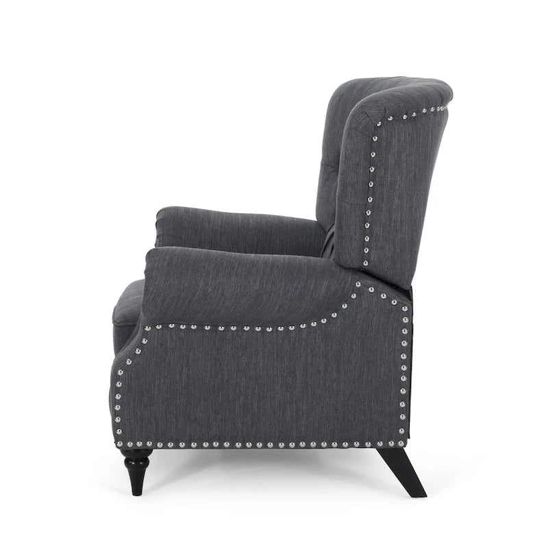 Poltrona reclinabile push-back blu navy / marrone cognac / antracite, tessuto e similpelle, monoposto