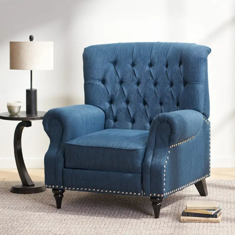 Poltrona reclinabile push-back blu navy / marrone cognac / antracite, tessuto e similpelle, monoposto
