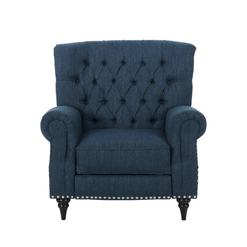 Poltrona reclinabile push-back blu navy / marrone cognac / antracite, tessuto e similpelle, monoposto