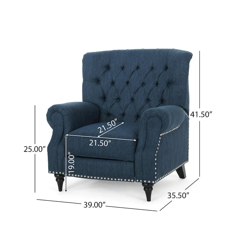 Poltrona reclinabile push-back blu navy / marrone cognac / antracite, tessuto e similpelle, monoposto