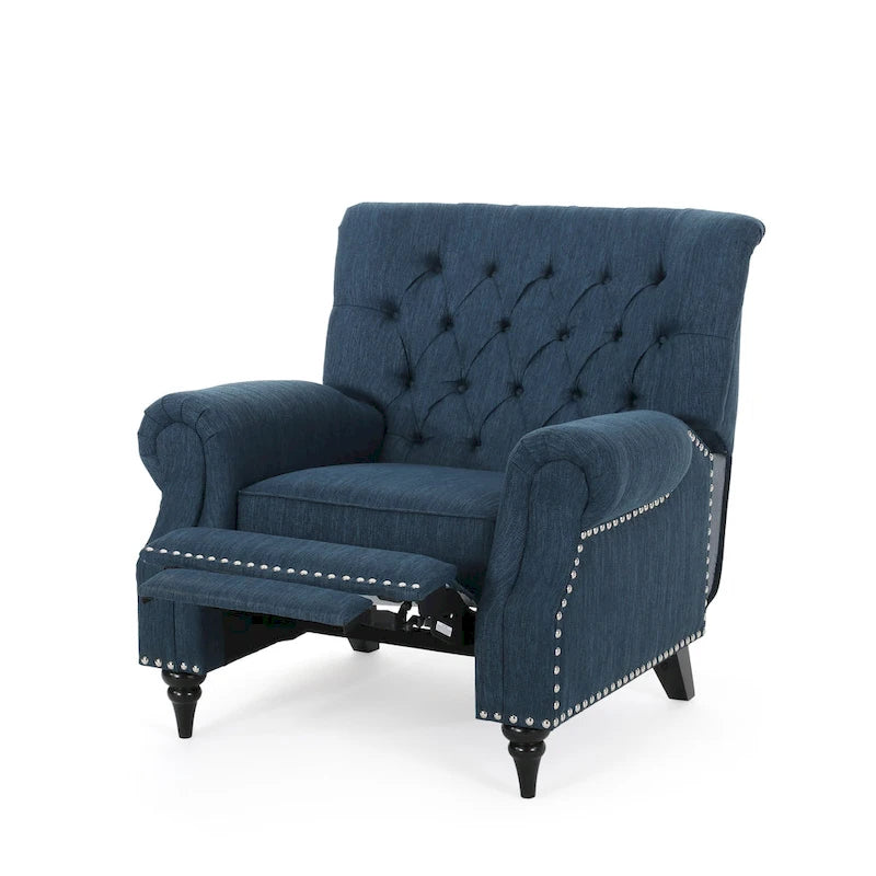Poltrona reclinabile push-back blu navy / marrone cognac / antracite, tessuto e similpelle, monoposto