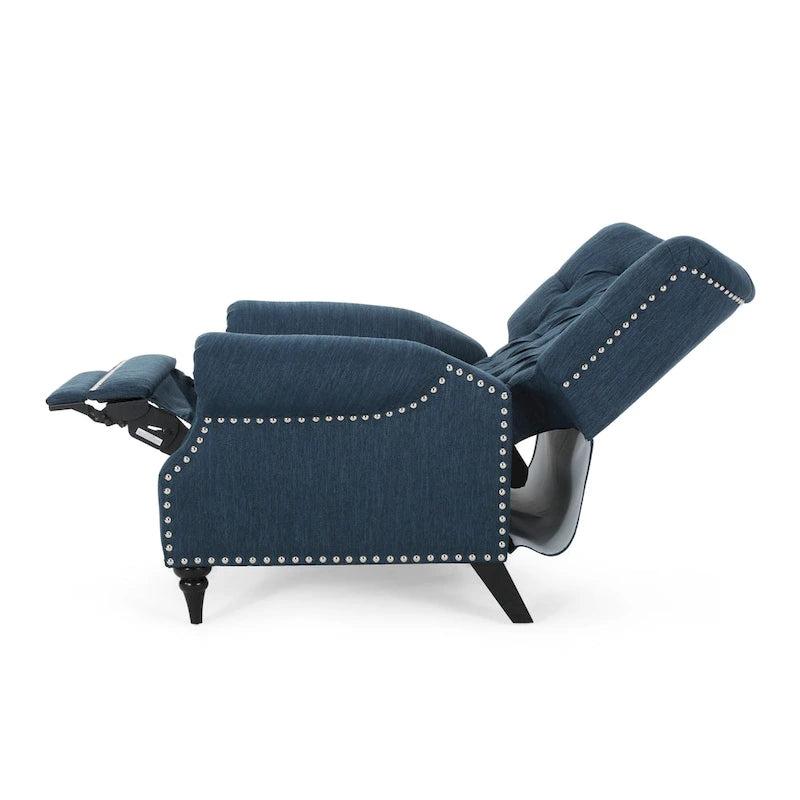 Poltrona reclinabile push-back blu navy / marrone cognac / antracite, tessuto e similpelle, monoposto