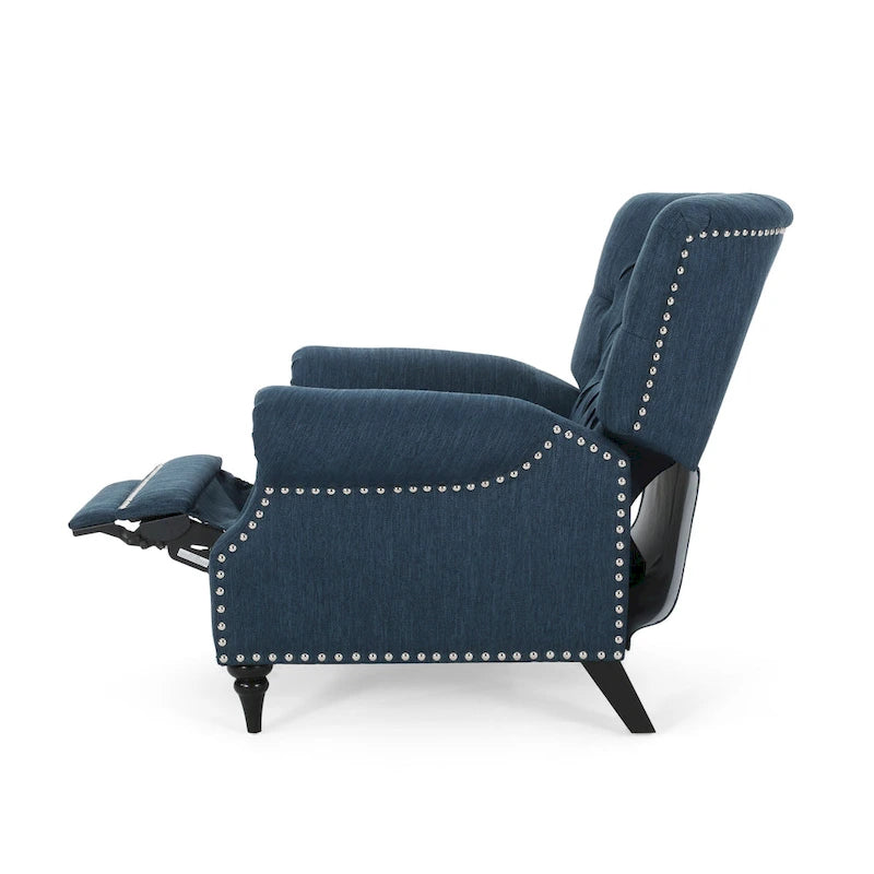 Poltrona reclinabile push-back blu navy / marrone cognac / antracite, tessuto e similpelle, monoposto