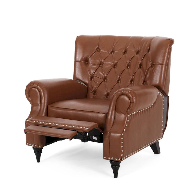 Poltrona reclinabile push-back blu navy / marrone cognac / antracite, tessuto e similpelle, monoposto