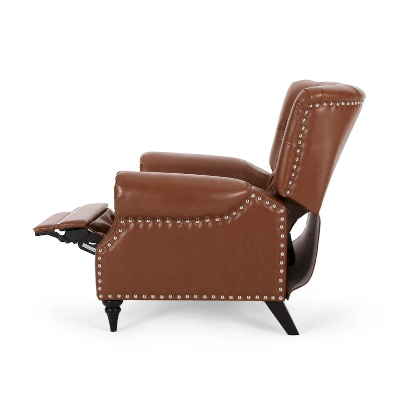 Poltrona reclinabile push-back blu navy / marrone cognac / antracite, tessuto e similpelle, monoposto