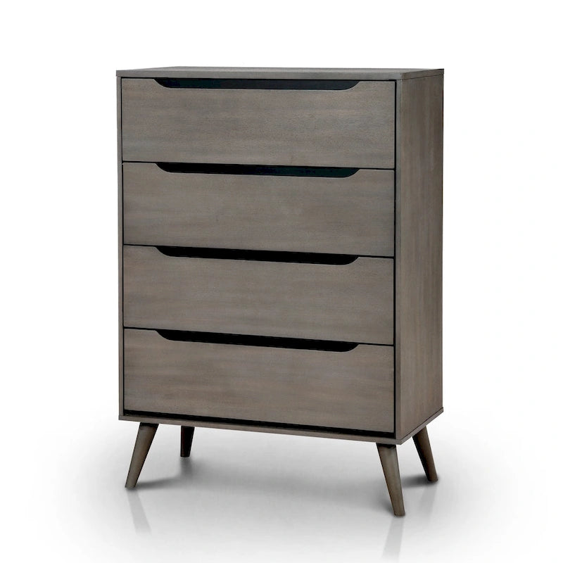 Cassettiera moderna di metà secolo a 4 cassetti – Grigio / Rovere / Nero / Bianco