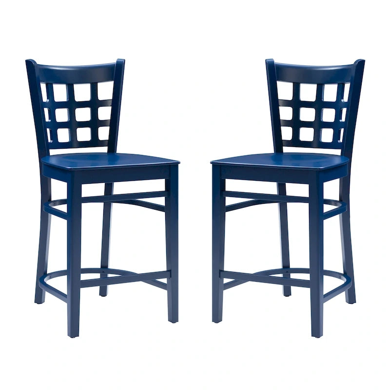 Sgabello da bancone rustico multicolore con schienale a griglia, set da 2