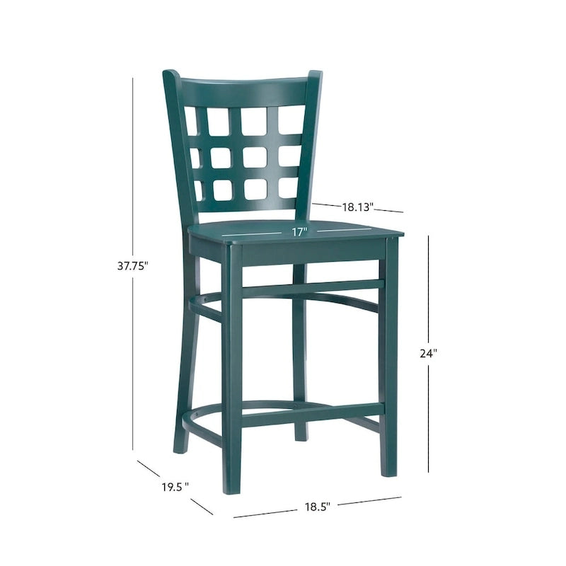 Sgabello da bancone rustico multicolore con schienale a griglia, set da 2