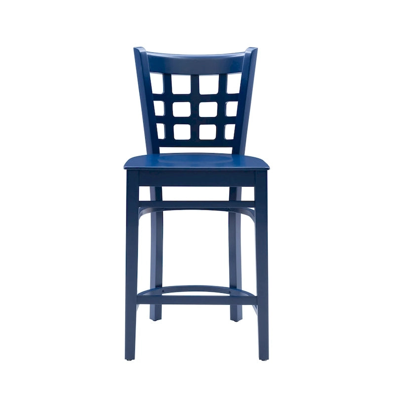 Sgabello da bancone rustico multicolore con schienale a griglia, set da 2