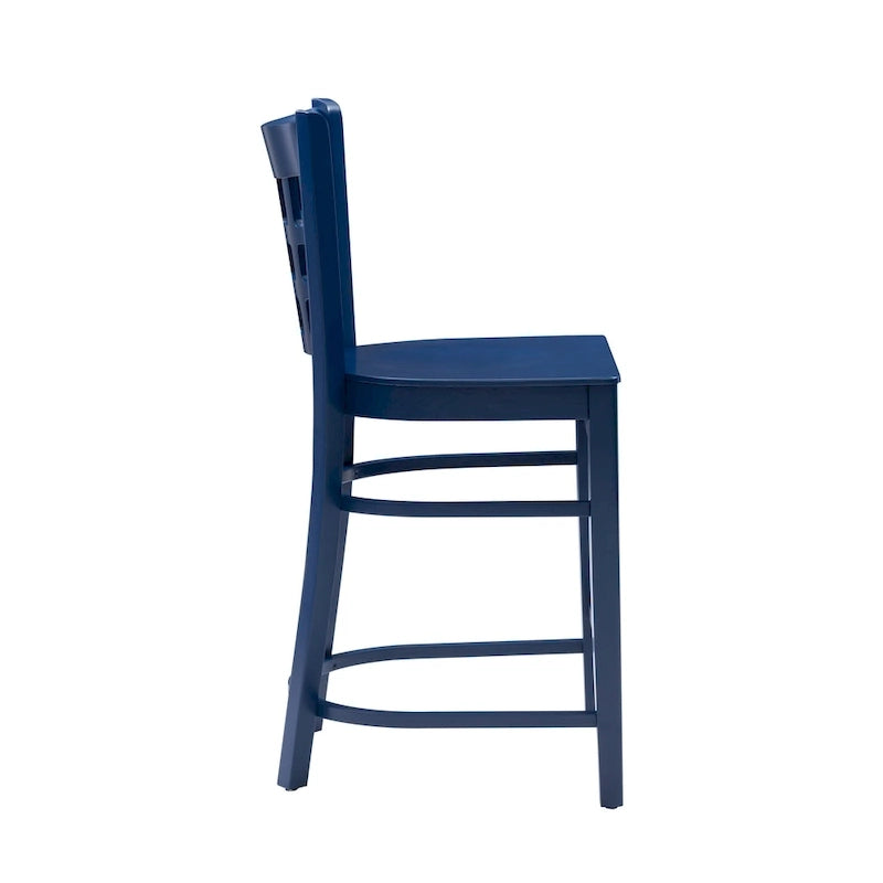 Sgabello da bancone rustico multicolore con schienale a griglia, set da 2