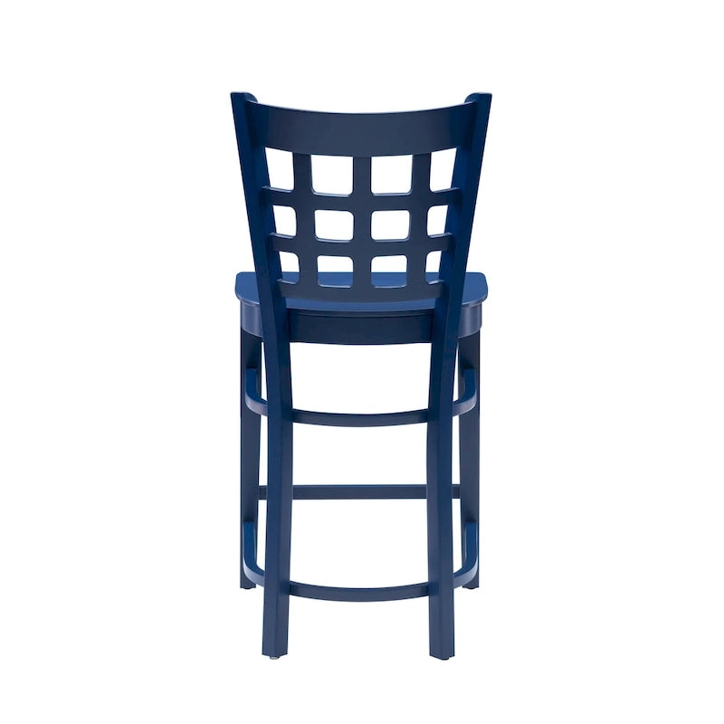 Sgabello da bancone rustico multicolore con schienale a griglia, set da 2