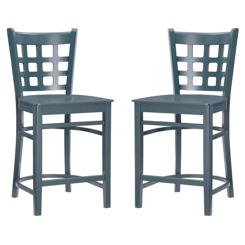 Sgabello da bancone rustico multicolore con schienale a griglia, set da 2