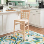 Sgabello da bancone rustico multicolore con schienale a griglia, set da 2
