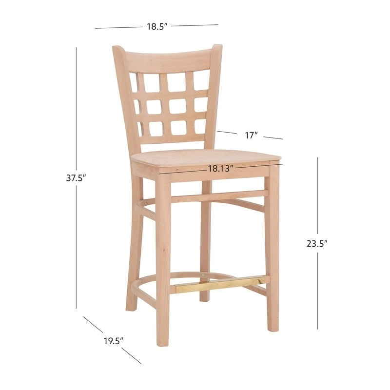 Sgabello da bancone rustico multicolore con schienale a griglia, set da 2