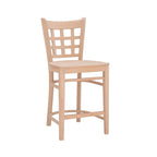 Sgabello da bancone rustico multicolore con schienale a griglia, set da 2